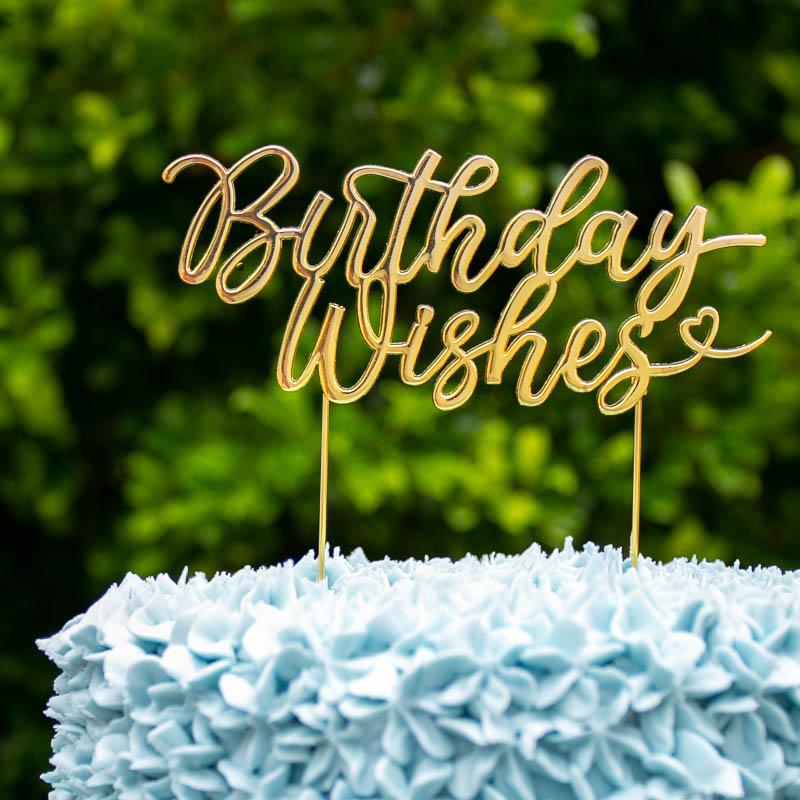 Cake Topper Birthday Wishes Word Gold Metal