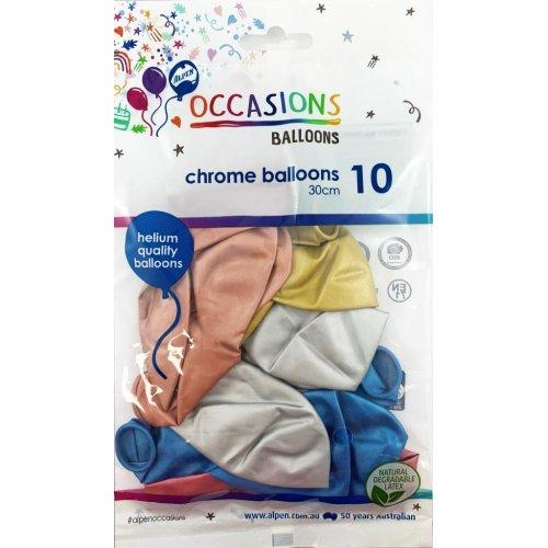 Last Chance - Latex Balloons 30cm Chrome Assorted Occasions Budget Pk/10