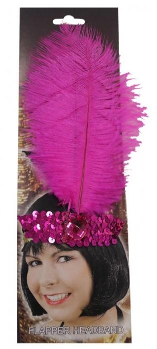 Headband 1920s Flapper Sequinned Pink With Feather Discontinued