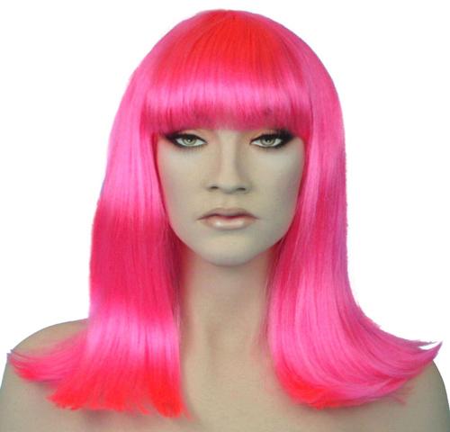 Wig Cleo Deluxe Fluro Pink Shoulder Length