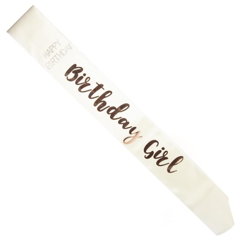 Sash B/Day Girl Rose Gold/White