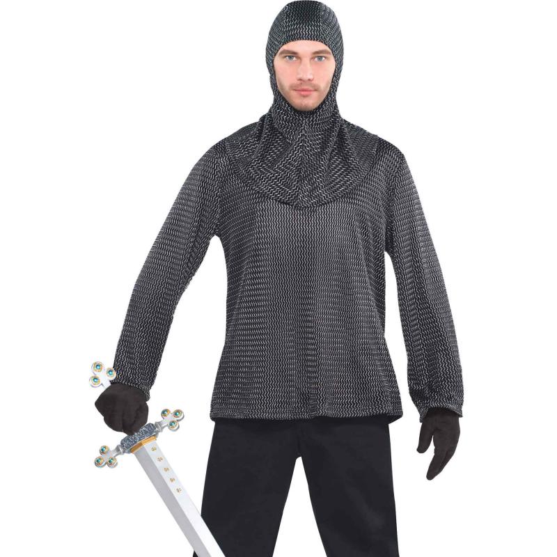 Costume Adult Chain Mail Tunic & Hood Medieval Knight Mens Medium / Standar