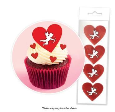 Edible Icing Wafer Topper Cupid Hearts Pk/16