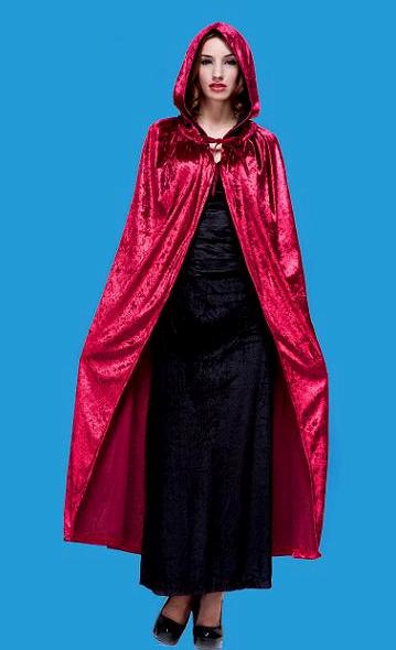 Costume Adult Cape Red Velour Long With Hood