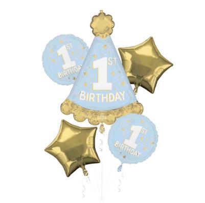 Balloon Bouquet Foil One-derful BluePk/5 (Balloons only Helium Extra)