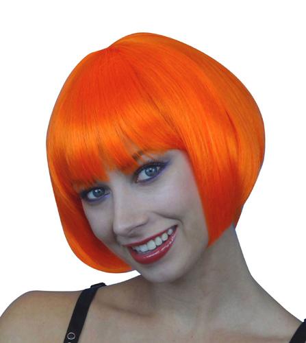 Wig Bob Neon Orange Short Deluxe Chin Length Costume Accessory