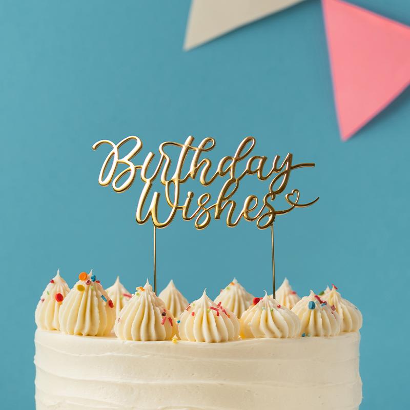 Cake Topper Birthday Wishes Word Gold Metal