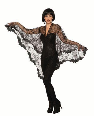 Costume Adult Black Bat/Spiderweb Print Poncho/Cape One Size Fits Most