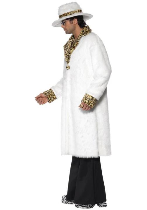 Costume Set Adult White and Leopard Skin Pimp/Gangster Coat Hat & Trousers