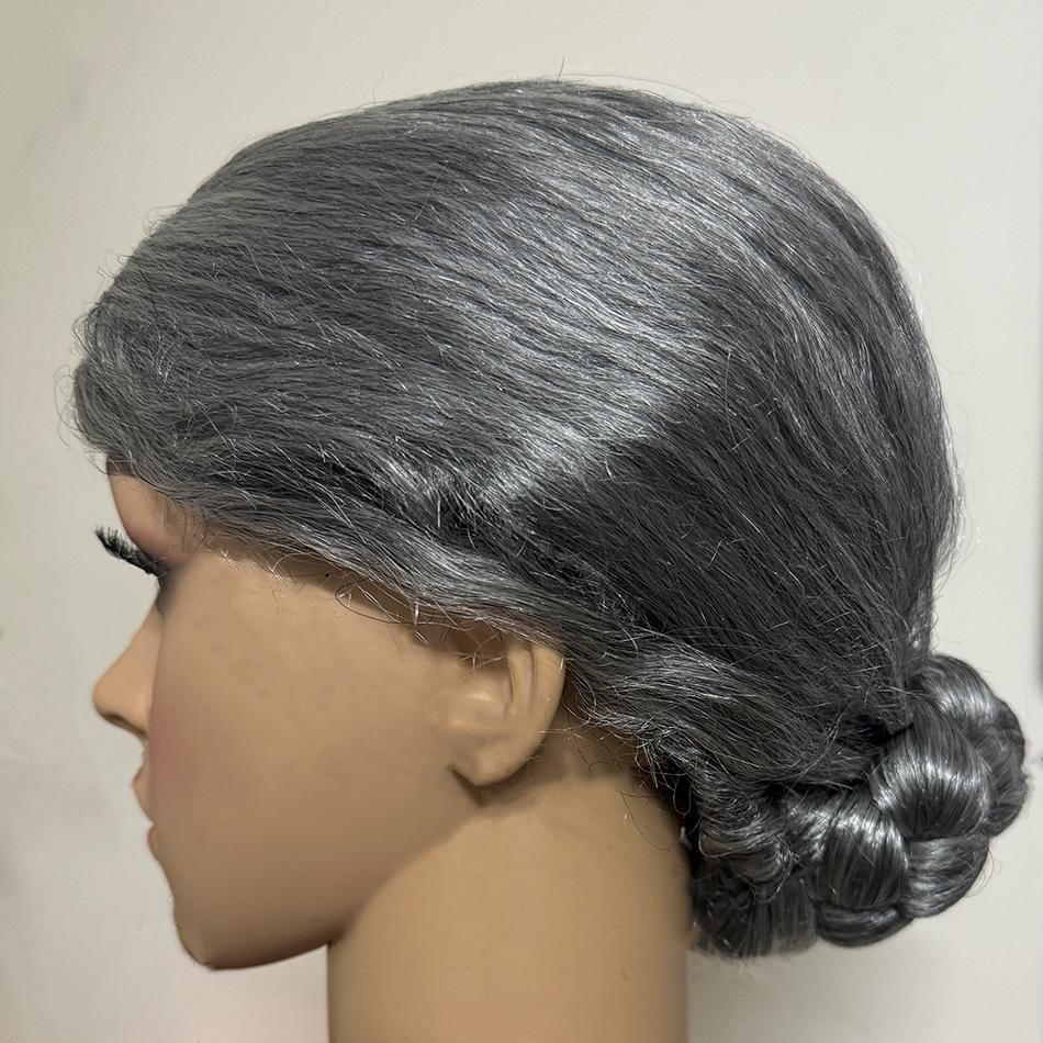 Wig Grandma Grey With Bun & Centre Part - Tomfoolery