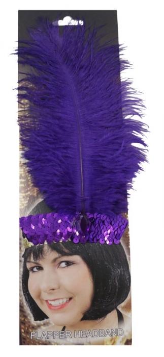 Headband 1920s Flapper Sequinned Purple With Feather Discontinued