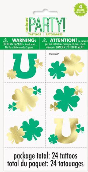 Temporary Tattoos Green Shamrock St Patricks Pk/24