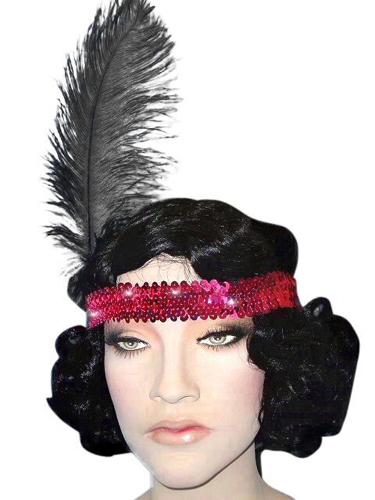 Headband Flapper Pink Sequin With Feather 1920s Discontinued