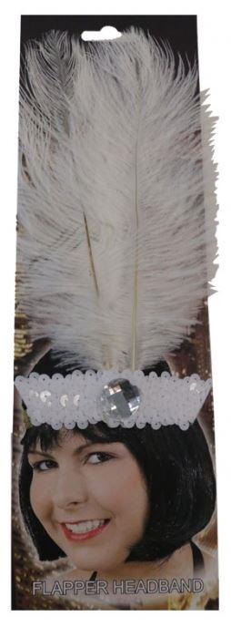 Headband 1920s Flapper Sequinned White With Feather Discontinued