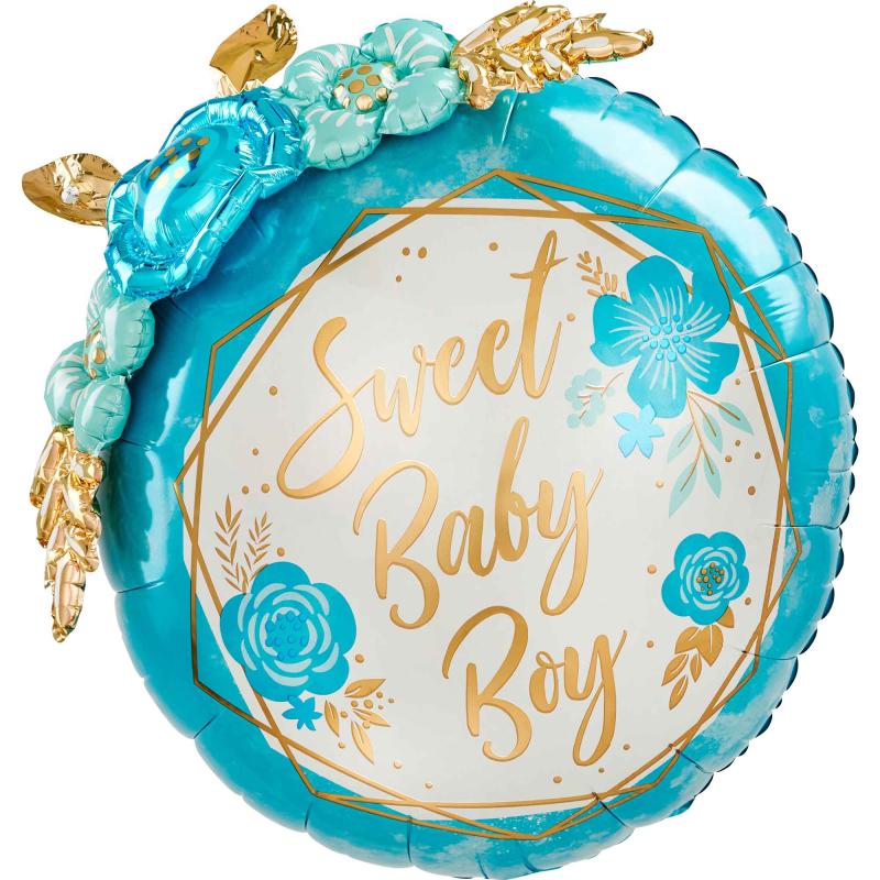 Balloon Foil Shape Sweet Baby Boy Floral Geo 61cm