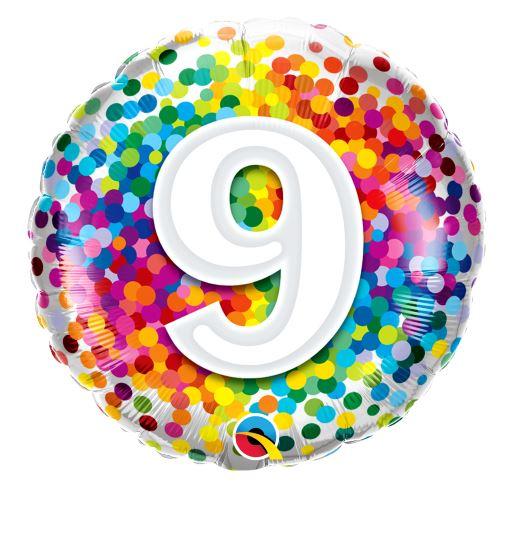 Balloon Foil 45cm Confetti Number 9