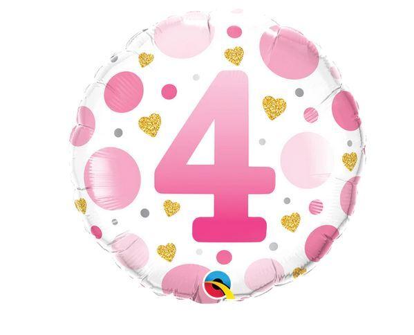 Balloon Foil 45cm Age 4 Pink Dots