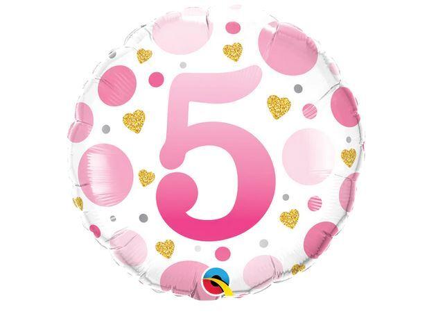 Balloon Foil 45cm Age 5 Pink Dots