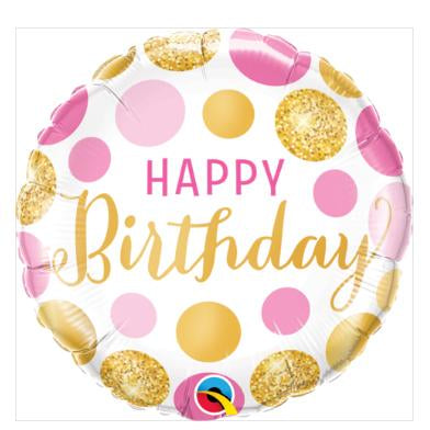 Balloon Foil 45cm Foil Pink & Gold Dot Birthday