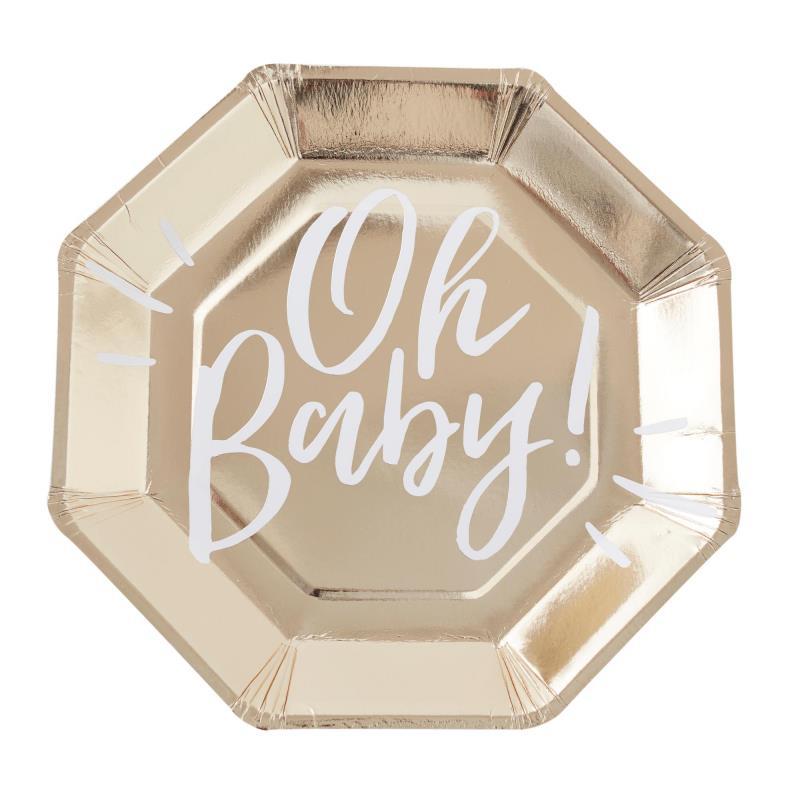 Oh Baby Paper Plates Gold 25cm Pk/8