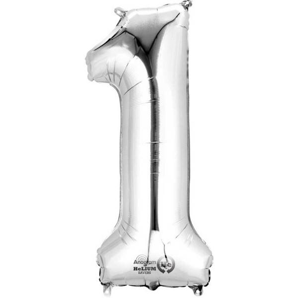 Balloon Foil Number 1 Silver 40cm