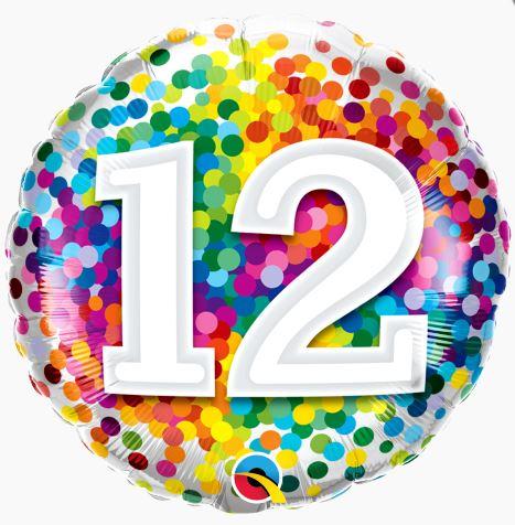 Balloon Foil 45cm Confetti Number 12