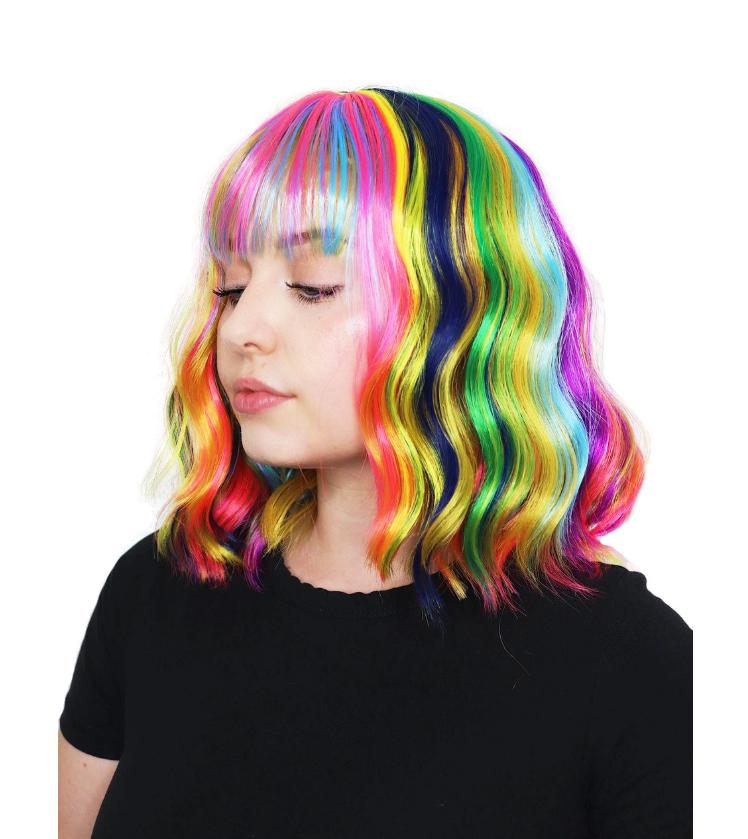 Wig Deluxe Wavy Rainbow With Fringe