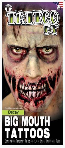 Temporary Tattoo Fx Big Mouth Decay Zombie Kit Includes Brush & 1 Paint