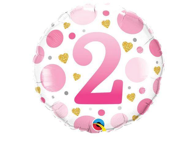 Balloon Foil 45cm Age 2 Pink Dots