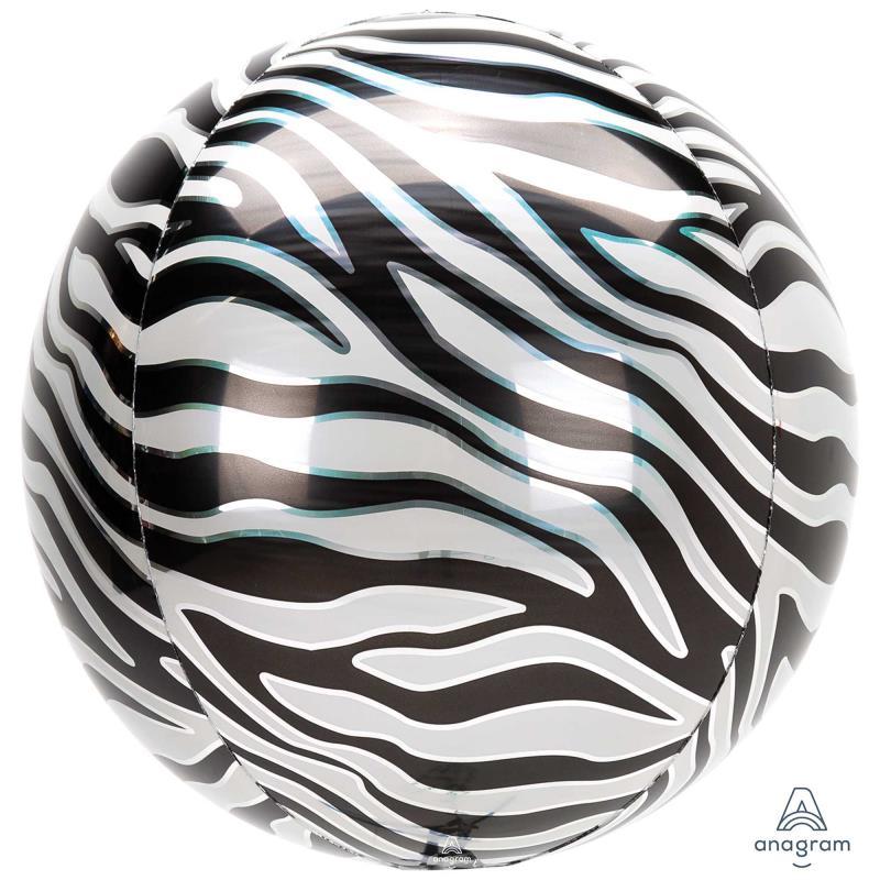 Balloon Foil Orbz Zebra Safari Print 38cm X 40cm