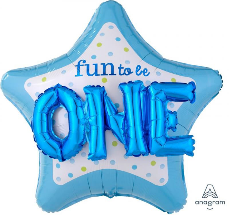 Balloon Foil Shape Fun To Be One Blue 91cm First/1st Birthday