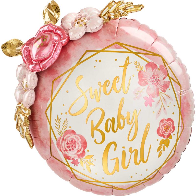 Balloon Foil Shape Sweet Baby Girl Floral Geo 61cm