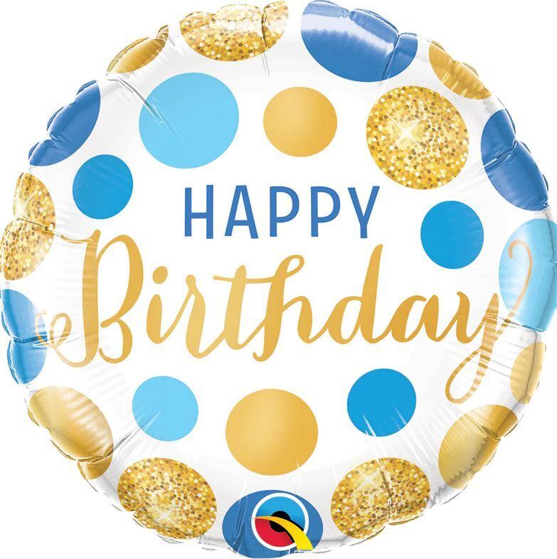 Balloon Foil 45cm Foil Blue & Gold Dot Birthday