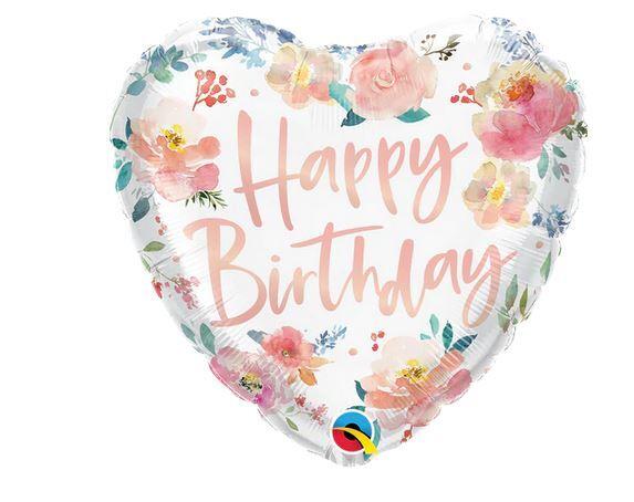 Balloon Foil 45cm Happy Birthday Watercolour Roses Heart