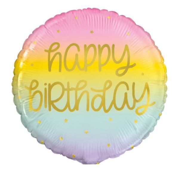 Balloon Foil 45cm Happy Birthday Pastel Rainbow With Gold Script