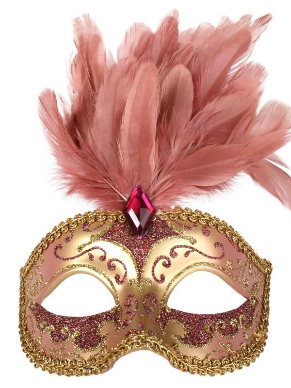 Mask Isabella Pink & Gold With Feathers Eye Mask