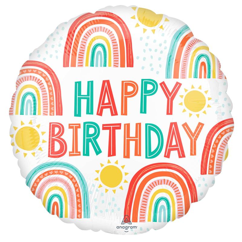 Balloon Foil 45cm Retro Happy Birthday Rainbow