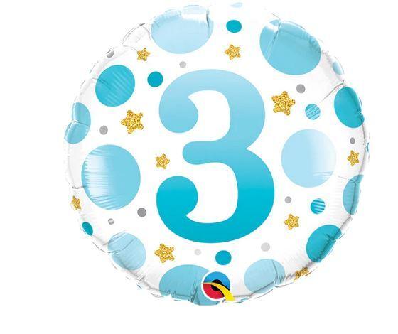 Balloon Foil 45cm Age 3 Blue Dots