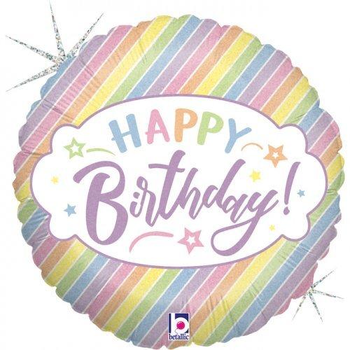 Balloon Foil 45cm Pastel Happy Birthday Holographic