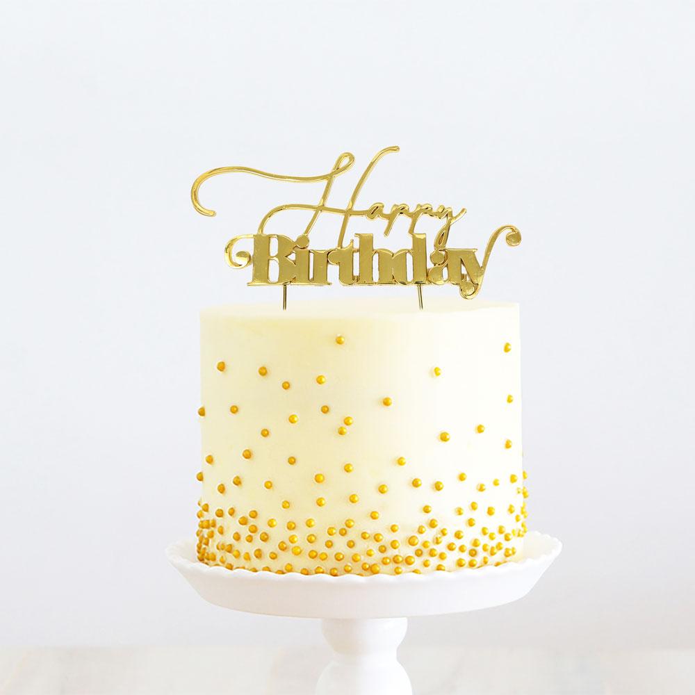 Topper Happy Birthday Gold Metal Thick Font