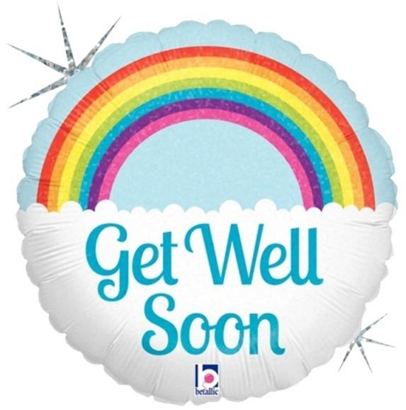 Balloon Foil 45cm Get Well Soon Rainbow Holographic