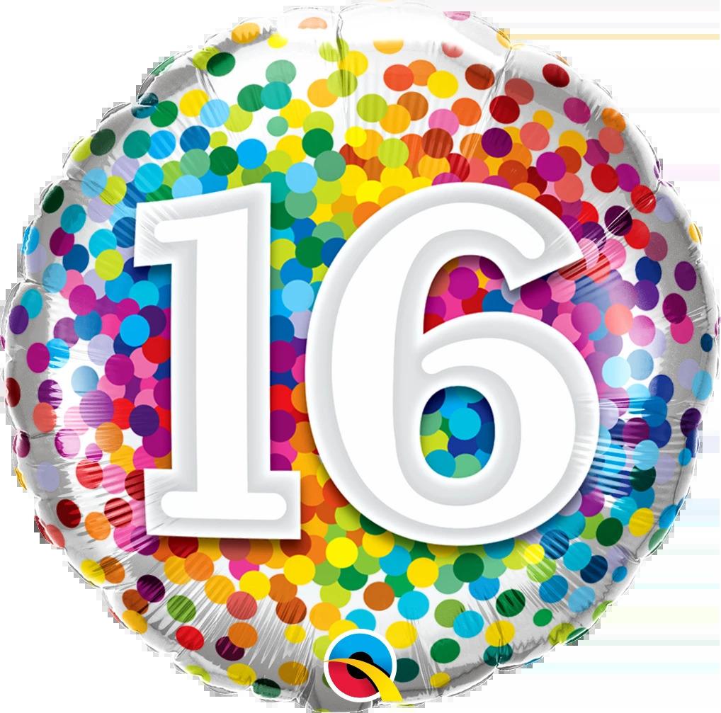 Balloon Foil 45cm Confetti Number 16